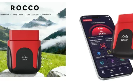 A handheld OBD2 scanner connected to a vehicle port for reading fault codes and monitoring sensor data.