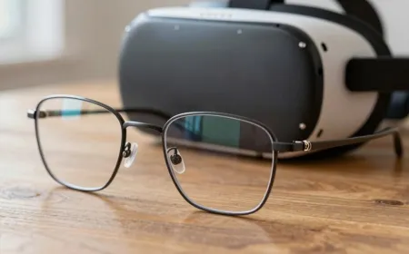 A comparative view of smart glasses and virtual reality headsets highlighting their distinct optical designs.