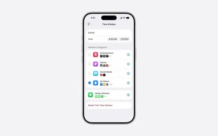 The Apple Screen Time interface displays category time limits and messaging controls for parental management.