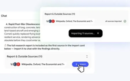 The NotebookLM interface displays advanced reasoning tools and export options for spreadsheets and presentations.