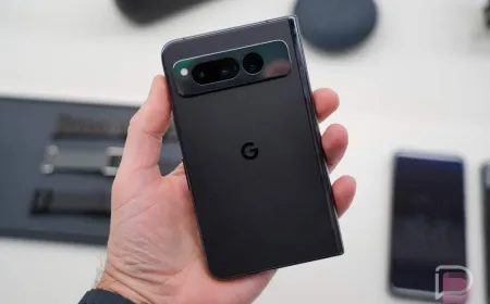 Unlocked original Pixel Fold smartphone shown with retail packaging and discount materials.