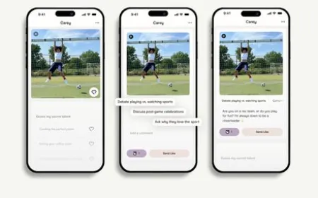 A smartphone displays the Hinge app interface alongside artificial intelligence conversation prompts.