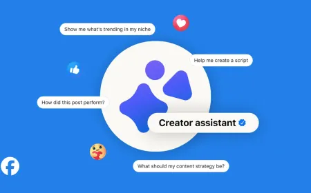 The Facebook dashboard displays the new Creator Assistant AI tool for querying analytics and receiving trend suggestions.