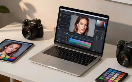 A computer screen displays automated photo editing software processing a digital image.