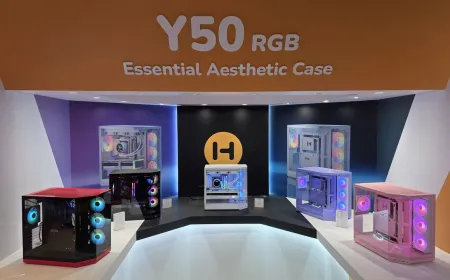 Hyte Y50 mid-tower chassis with tempered glass panels and new cooling components.