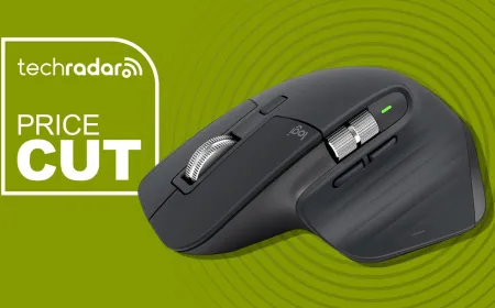 This photograph shows the Logitech MX Master 3S wireless mouse with an ergonomic design and MagSpeed scroll wheel.