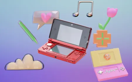 A Nintendo DS handheld console rests in its compact clamshell design.