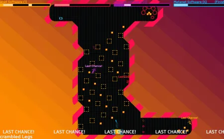 Geometric characters navigate a minimalist side-scrolling level with circular physics mechanics.