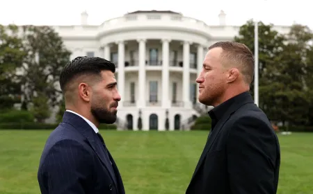 UFC fighters competing in a temporary octagon setup on the White House grounds