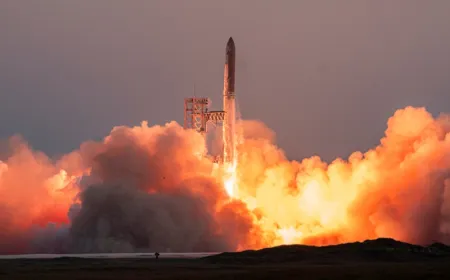 SpaceX Falcon 9 rocket launch site during the announcement of the company's $1.7 trillion valuation and $75 billion IPO.