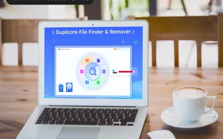 The application window shows duplicate file scanning results and removal tools to free up disk space.