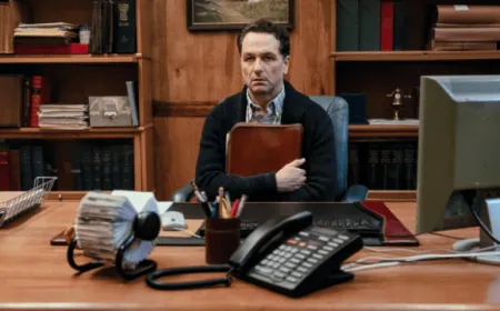 Matthew Rhys portrays Mayor Tom Loftis in the Apple TV series Widow's Bay.