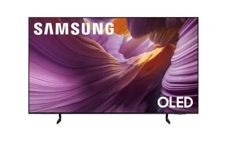 A fifty-five inch Samsung OLED television displays a live sports broadcast.