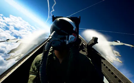 A fighter jet navigates through clouds during an aerial combat mission in Ace Combat 8.