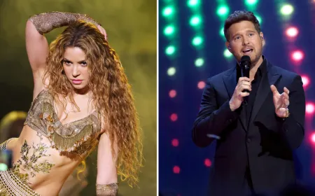 Michael Buble, Shakira, Burna Boy and Katy Perry performing at the 2026 FIFA World Cup opening ceremony.