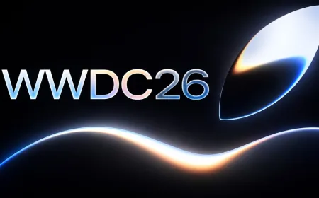 The graphic shows the WWDC 2026 live broadcast announcement alongside Apple TV and YouTube logos.