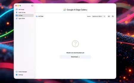 AI Edge Gallery app on macOS displaying local LLM inference with Gemma 4 12B and private dictation capabilities.