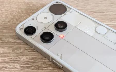 The Nothing Phone 3 smartphone displays its transparent back panel and distinctive LED lighting array.