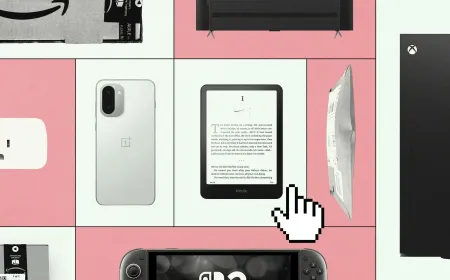 Discounted tech items including audio gear, networking equipment, and smart home security systems are displayed.