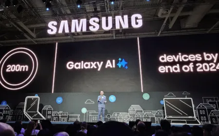 Samsung logo with artificial intelligence graphics illustrating operational restructuring.