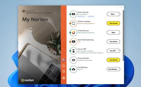Dashboard showing a security suite that combines antivirus, VPN, password manager, and backup capabilities.