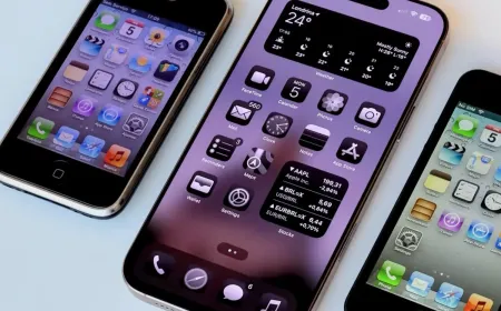 Timeline chart of Apple iOS versions from 2007 to 2026, highlighting the App Store launch and artificial intelligence upda...