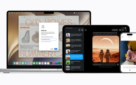 Apple Intelligence interface displayed on an iPhone, iPad, and Mac screen