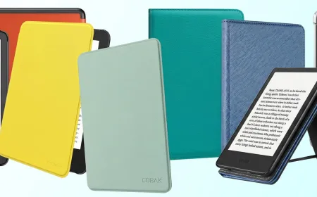Protective case fitted on a six-inch e-reader showing precise edge alignment and textured material.