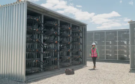 Repurposed Waymo robotaxi battery packs are installed in stationary grid energy storage systems.