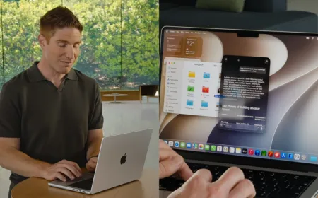 macOS Spotlight interface displaying Siri AI integration and on-device processing status