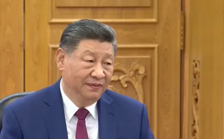 Chinese President Xi Jinping meets North Korean officials during a diplomatic visit to Pyongyang.