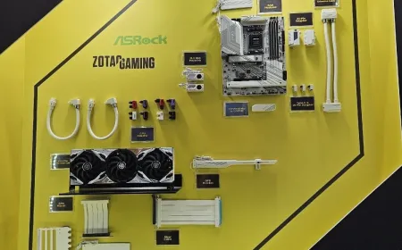 Modular power supply cables and customizable lighting accessories are displayed for PC builders.