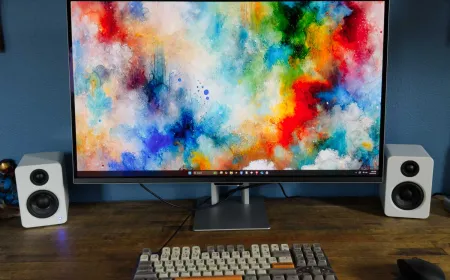 A modern 4K monitor displays productivity and gaming interface layouts.