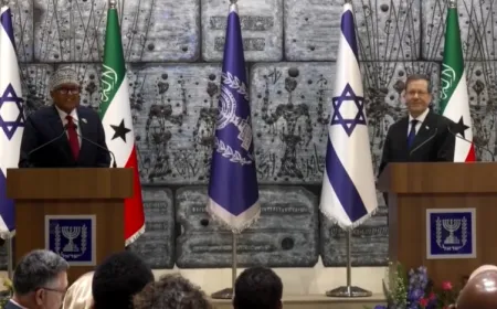 The newly established Somaliland diplomatic mission in Jerusalem features its official exterior facade and main entrance.