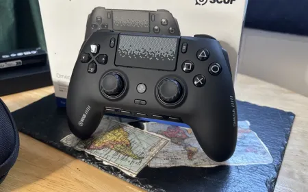 Scuf Omega PS5 controller displaying its modular design and adjustable hardware components.