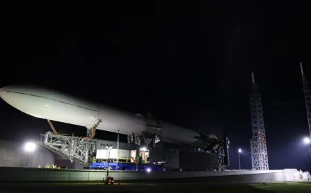 Blue Origin New Glenn launch pad infrastructure undergoing reconstruction after a static fire test failure.