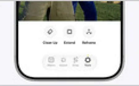 Apple Photos app interface displaying new Apple Intelligence editing tools: Cleanup, Extend, and Spatial Reframing.