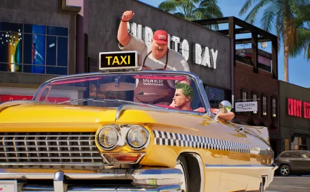 This image displays open-world driving gameplay from Crazy Taxi World Tour with vibrant city streets and racing.