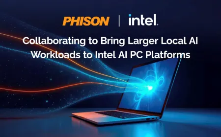 Phison and Intel partnership diagram showing integrated Core Ultra processors and storage controllers for local AI.