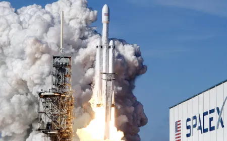 SpaceX rocket launch facility with technical staff conducting routine operations