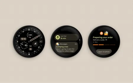 The diagram illustrates Wear OS 7 system architecture, artificial intelligence integration, and distribution updates.