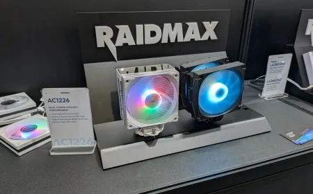 Raidmax all-in-one liquid cooler with digital display and addressable RGB lighting at Computex 2026.
