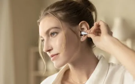 Shokz OpenDots 2 open-ear earbuds are shown with a flexible clip design and charging case.