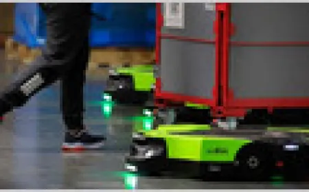 A next-generation Proteus warehouse robot equipped with artificial intelligence voice capabilities for task assignment.