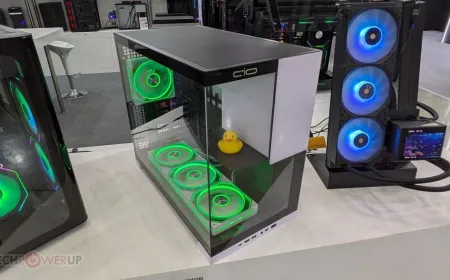 The AIO GM06807 wide format microATX case features gull-wing doors and vertically partitioned compartments.