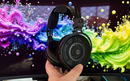 Audio-Technica ATH-R50x open-backed headphones are displayed on a surface.