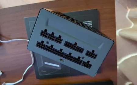 Phanteks EX series computer case and AMP power supply on display at a technology exhibition