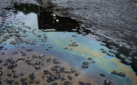 Crude oil residue spreading across Caribbean coastal waters, threatening marine habitats and fishing grounds.