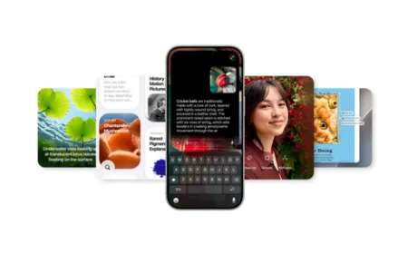Apple Siri interface on a smartphone screen alongside text about upcoming foldable iPhone and touchscreen Mac