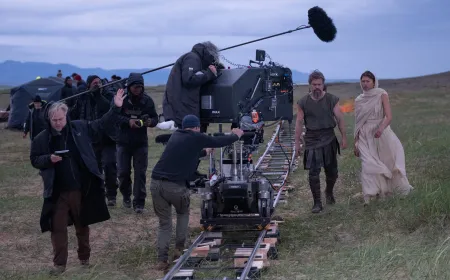 An IMAX 70mm theater screen displays Christopher Nolan The Odyssey during a specialized film presentation.